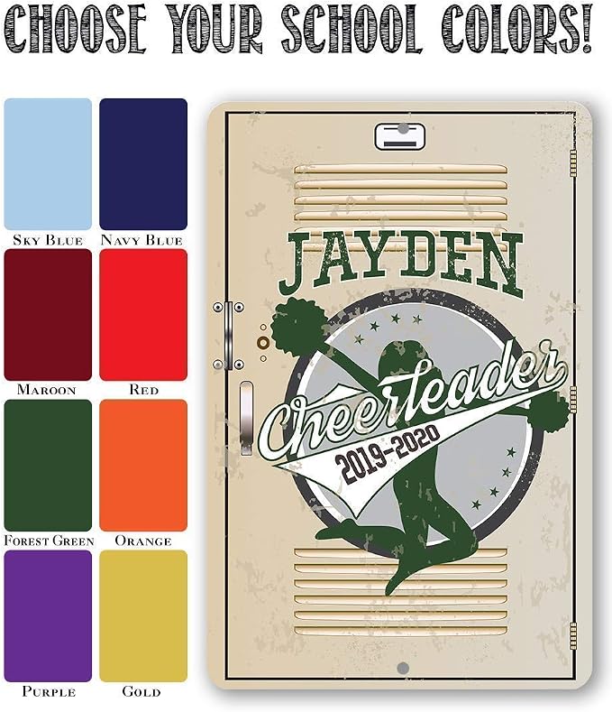 Personalized Cheerleader Design Locker Decor - Customized Cheerleader Room Decor, Girl's Bedroom Accessories, Unique Graduation Gift, 8x12 or 12x18 Use Indoor or Outdoor Rustic Locker Metal Tin Sign
