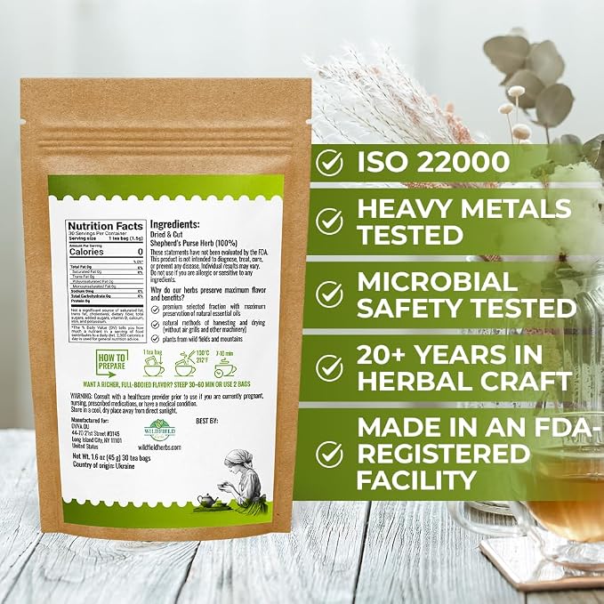 30 Bags Shepherd’s Purse Herb Tea (Capsella Bursa-Pastoris) - 30 Count 1.5g Bags Dried Shepherds Purse Herbal Tea