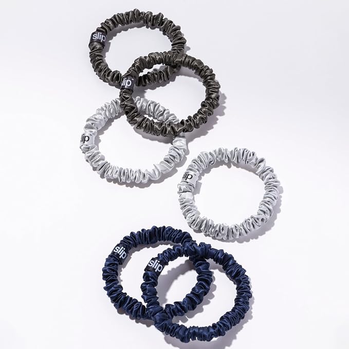 slip Skinnies The Midnight Collection | Pure Silk Skinny Scrunchies Set | 100% Mulberry Silk, Anti-Crease, Ultra Soft, Gentle on Hair, Prevents Breakage | Set of 6, Stylish & Durable