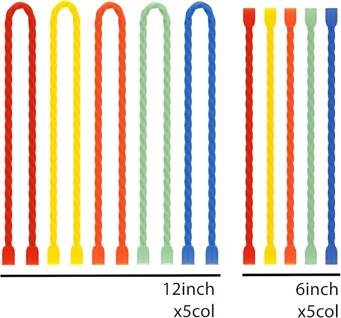 10 PCS Silicone Cable Ties - Reusable Rubber Twist Ties Bendable Steel-Core Cable Ties for Bundling and Holding, All Purpose Cord Tie for Indoor and Outdoor (6"+12")