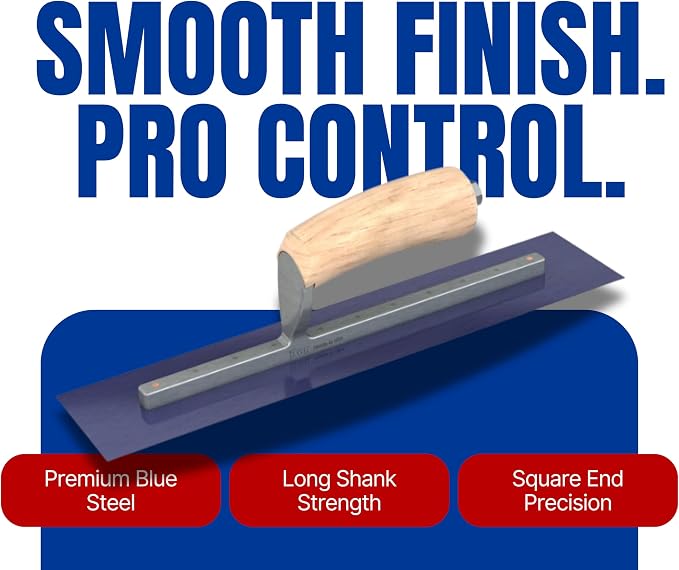 Bon 66-177 Steel City Finish Trowel - Square - Blue Steel - 14 X 3 - Wood