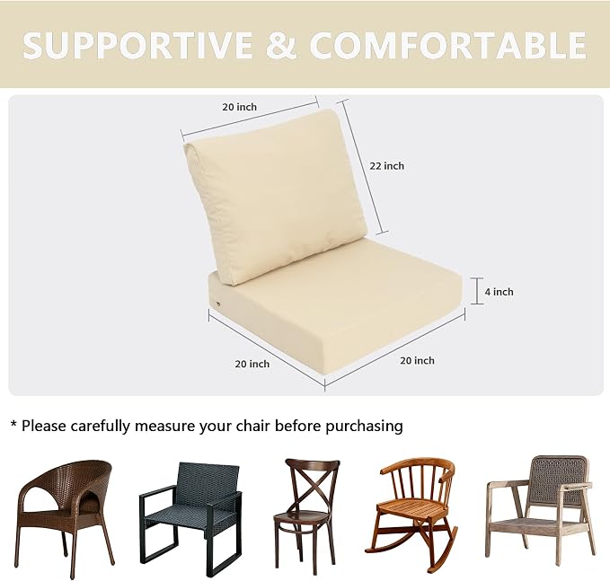 Goodgoods 25 x 25 Outdoor Patio Deep Seat Cushions 2-Pack, Fade-Resistant & Water-Resistant Furniture Chair Cushions with 35D High-Resilience Foam for Sofa, Beige