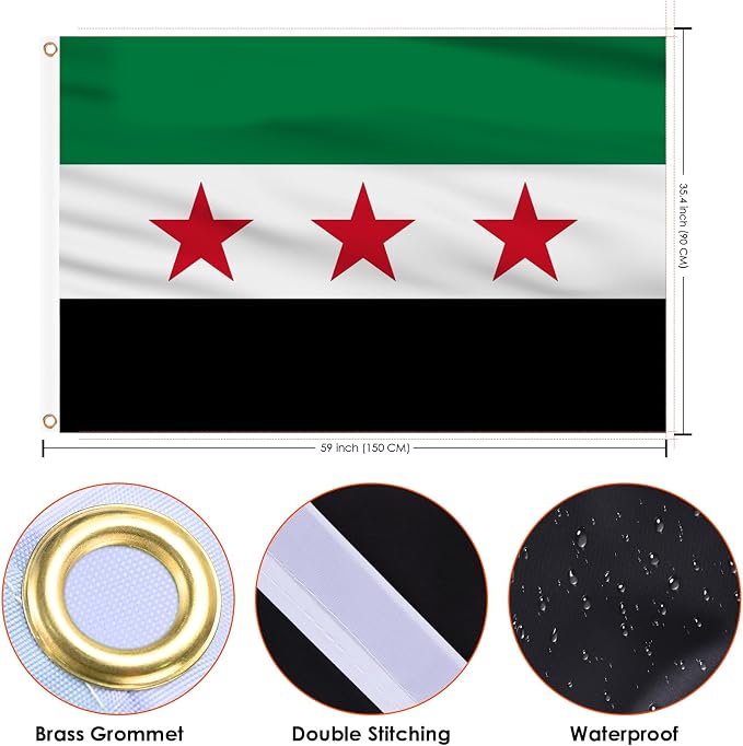 AhfuLife Syria Flag 3x5 Ft, Large Syrian Flags for Outside - Double Side with Brass Eyelets for Olympic Party Decorations, Soccer Party Decoration Bar Garden Street Decoration Indoor Outdoor