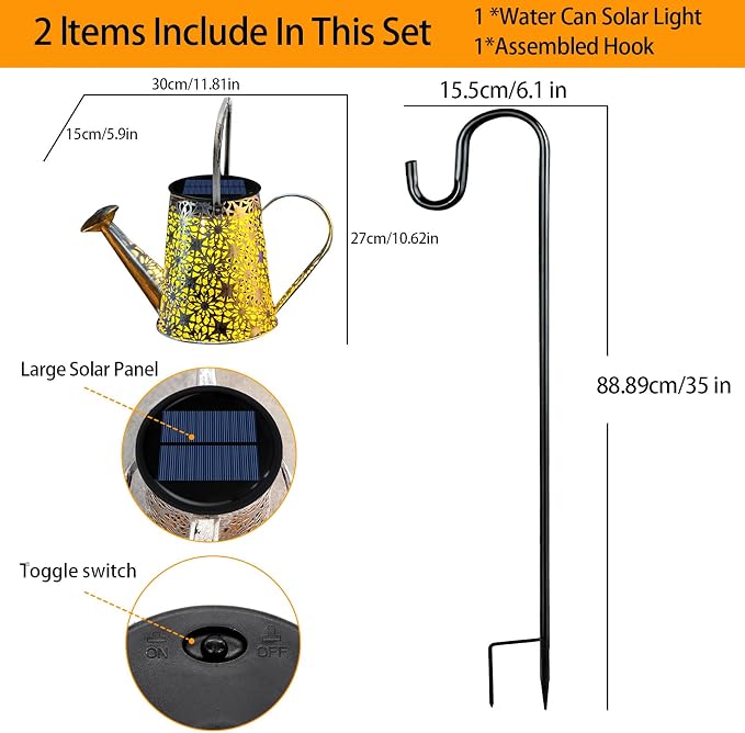 Solar Watering Can Lights,Large Retro Metal Hanging Solar Lights Outdoor Waterproof, Birthday Gifts for Women Mom Grandma Garden Decor Yard Light LED Decoration Outside for Porch Lawn Patio