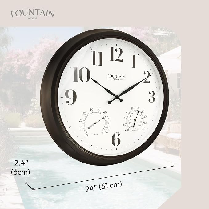 24 Inch Outdoor Clocks Waterproof, Oversized Large Outdoor Clock with Temperature and Humidity Combo,Weatherproof, Accurate & Easy to Read for Porch, Pool,Garden