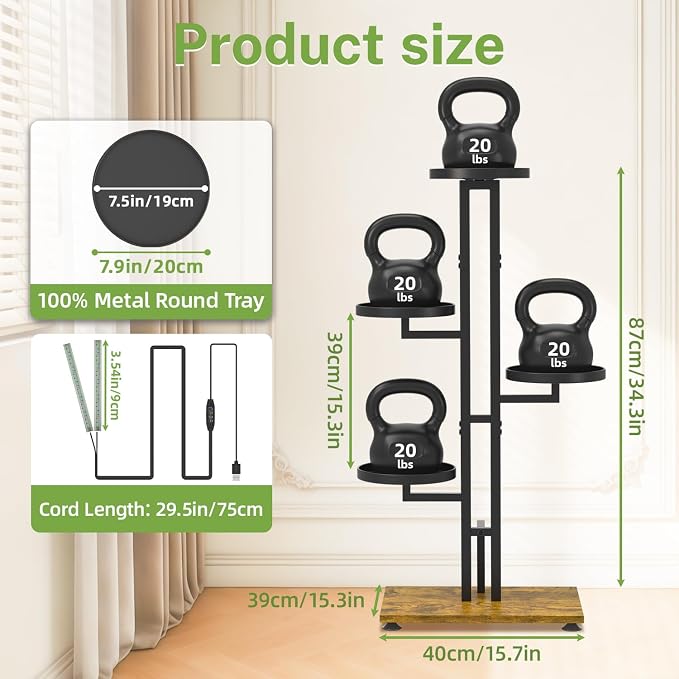 iDavosic.ly 4 Tier Plant Stand Indoor with Grow Light, Tiered Corner Multiple Flower Pot Holder Shelf, Metal Tall Display Rack for Patio Porch Living Room Bedroom, Black