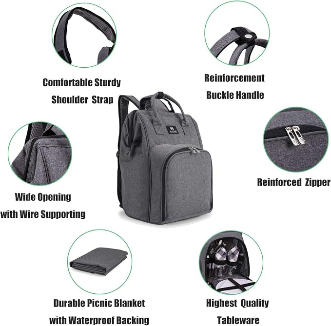 ALLCAMP Picnic Backpack for 2 Person - Insulated Cooler Bag with W/Fleece Blanket, Plates and Cutlery Set, for Family Outings, Couple Gifts