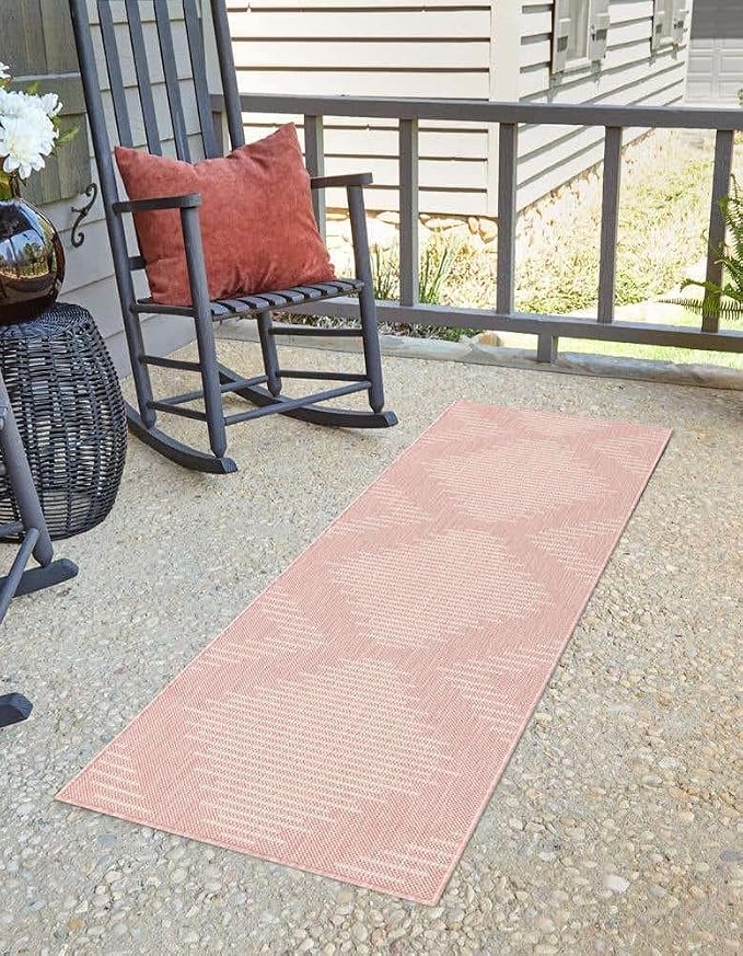 Unique Loom Outdoor Modern Collection Area Rug - Tambor (2' x 5' 1" Runner, Pink/ Ivory)