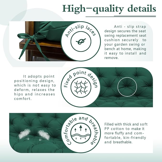 Porch Swing Cushions Waterproof Outdoor Swing Cushions 2-3 Seater Thicken 5" Dark Green Patio Swing Cushion with Backrest 40 ×40" Swing Replacement Cushion for Outdoor Furniture