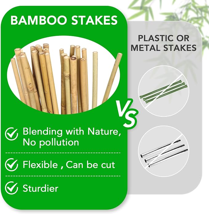 SWANGSA 40 Pack Bamboo Stakes for Plant 3 Feet,Bamboo Sticks Plant Support Garden Stakes Poles with 200pcs Twist Ties for Tomatoes, Beans, Flowers, Potted Plants, Indoor and Outdoor Climbing Plants
