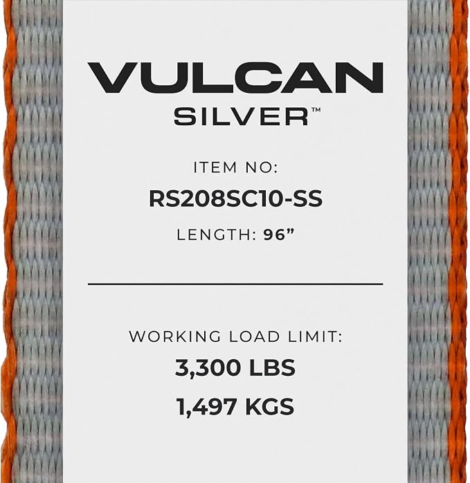VULCAN Car Tie Down with Chain Tail Ratchet - Snap Hook - 96 Inch - Silver Series - 3,300 Pound Safe Working Load
