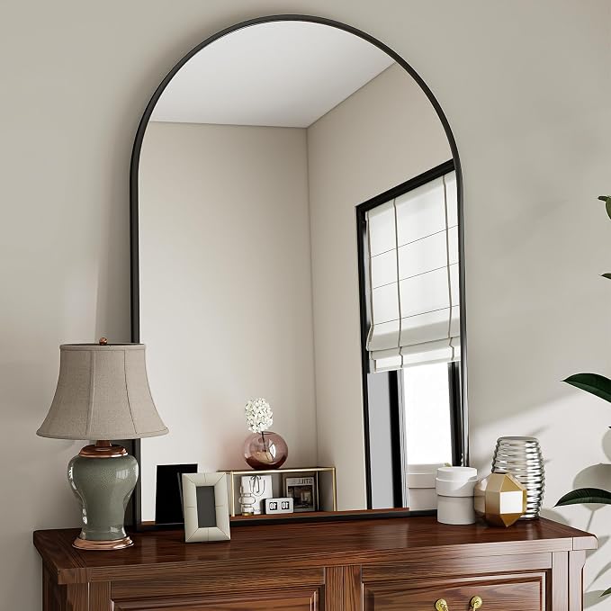 Large Arched Wall Mirror, 36 x 48 inch Arch Bathroom Mirror Black | Wall Mounted Bathroom Vanity Mirror with Arch Metal Frame, Modern Room Decor for Bedroom, Entryway, Hanging or Leaning