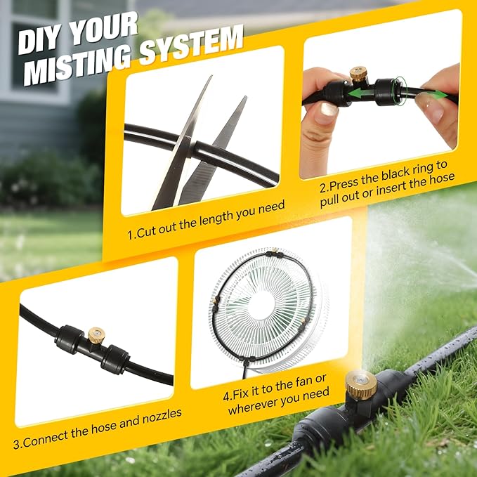 Joyhalo Misters for Outside Patio, Garden Misting System for Cooling Outdoor,50FT Misting Line,17 Mist Nozzles,Water Filter,Brass Adapter(3/4"), Outdoor Misters for Patio, Garden and Greenhouse
