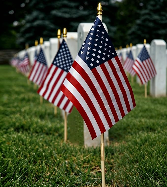12 Pack 12x18 Inch American Flags for Outside on Stick, Vivid Color US Flags with Kid-Safe Spear Top, Patriotic 4th of July Decorations for Parades, Graves, Memorial Day, 250th Anniversary Yard Flags