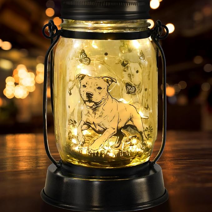 kyoryuger Pit Bull Gifts for Women/Men Pit Bull Solar Lanterns Mom Birthday Pibble Dog Lovers Lantern Pet Loss Animal Bully Memorial Lights Solar Garden Decoration Yard, Patio,Backyard,Porch Torches