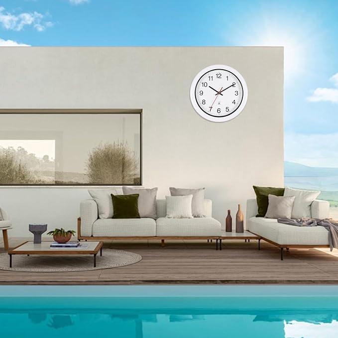 13 Inch Outdoor Full Waterproof Clock Bathroom Wall Clocks Waterproof Clocks for Patio Pool Garden Indoor Outdoor, White