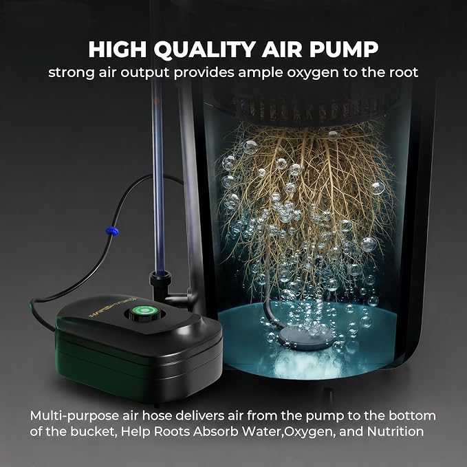 MARS HYDRO DWC 4‑Bucket Hydroponic System with Pump & Drip | 5 Gallon Capacity, 11W Air Pump, Air Stone & Hose, Recirculating Top Drip, Deep Water Culture Design