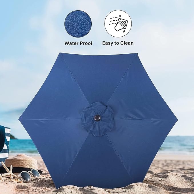 Simple Deluxe 9FT Outdoor Patio Umbrella Table Market Umbrella with Push Button Tilt and Crank, 8 Sturdy Ribs, UV Protection Waterproof for Garden, Lawn, Deck, Backyard, Pool, Blue