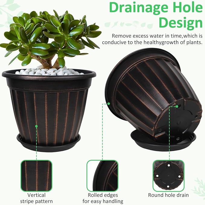 FGstyle 12 Inch Pots for Plants,4 Pack Tall Planters,Large Flower Pots with Drainage Hole & Saucer,Decorative Outdoor Planter for Planting Medium Large Plants(Black