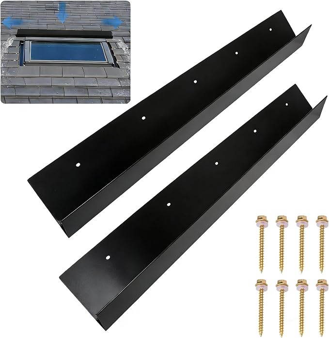 2 pcs Rain Diverter for Roof, Stainless Steel Roof Rain Diverter, 3.2ft Rain Gutter Diverter for Shingles Roofing, Roof Chimneys, Doorways, Windows and Roof Vents (Black)