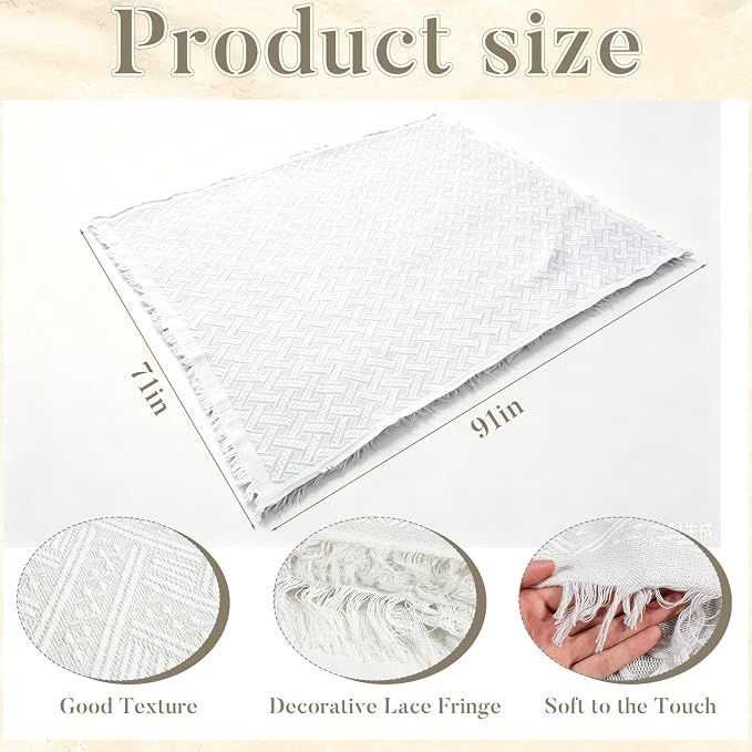 91'' x 71''Extra Large Outdoor Boho Picnic Blanket,Woven Cotton Yarn Blanket with Fringe for Boho Decor Camping Lawn Wedding Photoshoot Beach Park Grass (White)