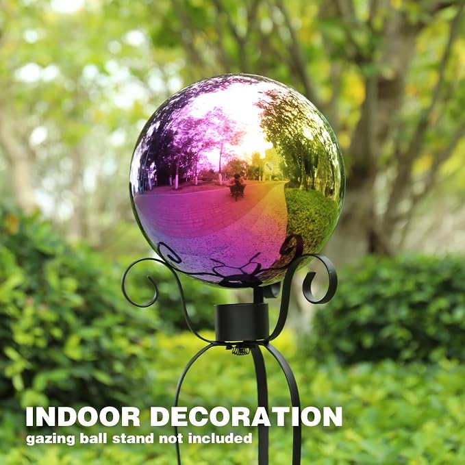 VCUTEKA Gazing Ball, 10" Stainless Steel Mirror Garden Globes Outdoor Decor | Reflective stainless steel gazing ball with rainbow mirror finish that creates striking focal point Lawn indoors or outdoors