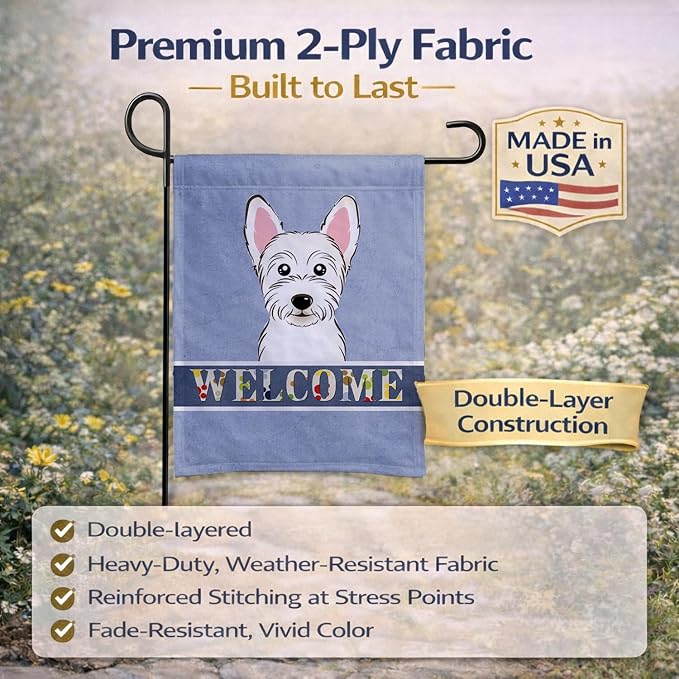 Caroline's Treasures BB1412GF Westie Welcome Garden Flag, Blue Mailbox Flag Decorative Yard Flag Banner Outside Patio Artwork Yard Flower Beds, Garden Size, Multicolor