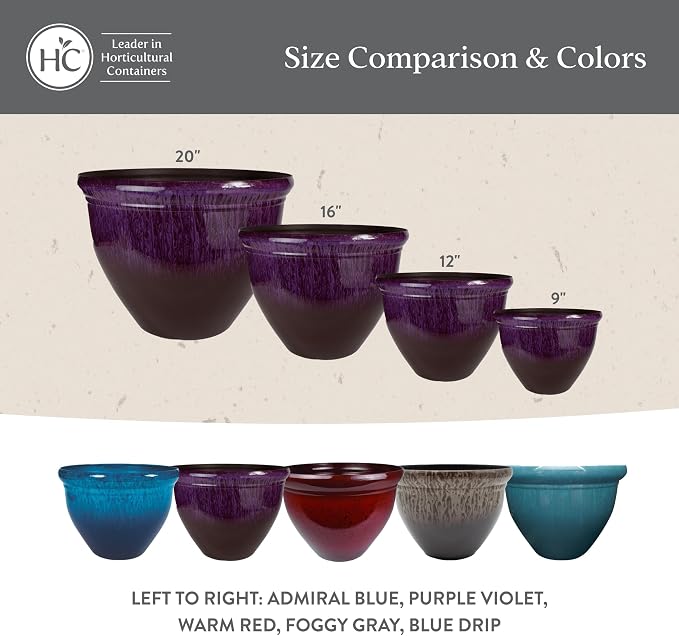 The HC Companies 9 Inch Pizzazz Round Planter Pots with Ceramic Look, Lightweight UV-Resistant Plastic Indoor & Outdoor Planters, 2-Pack Flower Pots for Garden & Home Decor, Foggy Gray