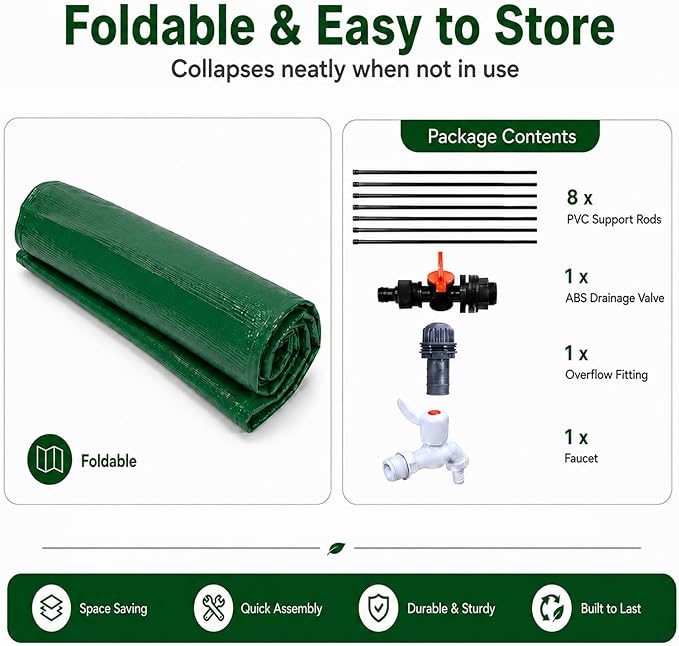 Collapsible Rain Barrel, 200 Gallon Portable Rainwater Collection System, Water Storage Tank, Rain Catcher Barrel with Spigots and Overflow Kit, Rain Water Barrel Collector for Garden, Green