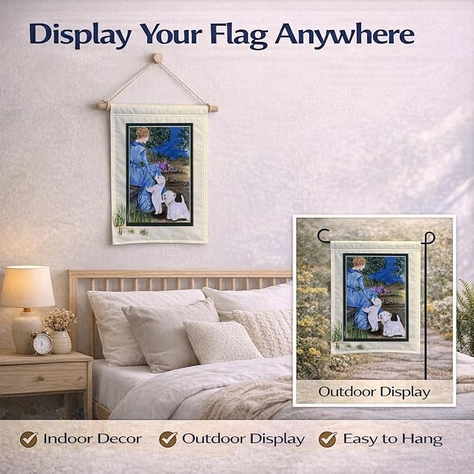 Caroline's Treasures SS8021GF Lady with her Westie Garden Flag Mailbox Flag Decorative Yard Flag Banner Outside Patio Artwork Yard Flower Beds, Garden Size, Multicolor