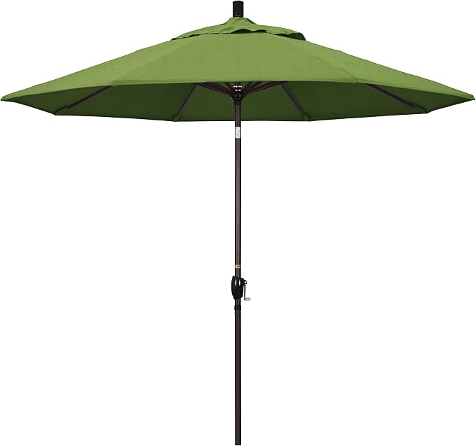 California Umbrella 9' Round Aluminum Market Umbrella, Crank Lift, Push Button Tilt, Bronze Pole