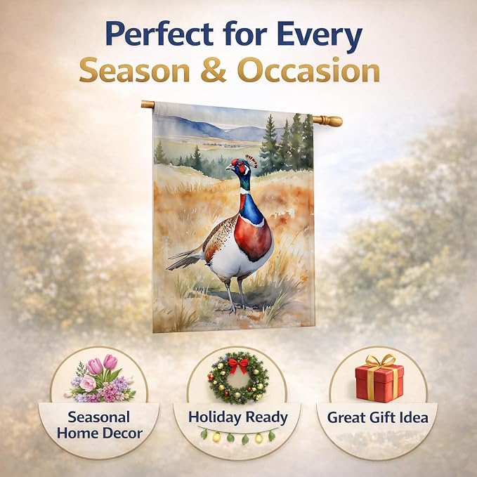 Caroline's Treasures South Dakota Ringnecked Pheasant House Flag Large Porch Sleeve Pole Decorative Outside Yard Banner Artwork Wall Hanging, Polyester, House Size, Multicolor