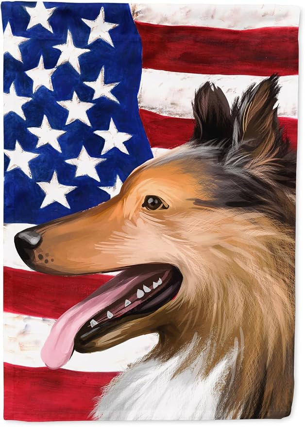 Caroline's Treasures CK6493GF Collie Smooth Dog American Flag Garden Flag Mailbox Flag Decorative Yard Flag Banner Outside Patio Artwork Yard Flower Beds, Garden Size, Multicolor