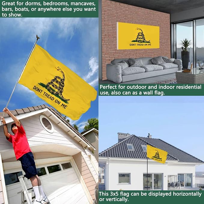 Double Sided Dont Tread on Me Embroidered Flag- Heavy Duty Gadsden Flag 3x5 outdoor -Tea Party Rattlesnake Flags Banner with 2 Brass Grommets 4 Rows Stitched