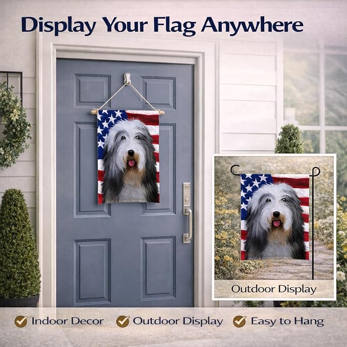 Caroline's Treasures CK6423GF Bearded Collie American Flag Garden Flag Mailbox Flag Decorative Yard Flag Banner Outside Patio Artwork Yard Flower Beds, Garden Size, Multicolor