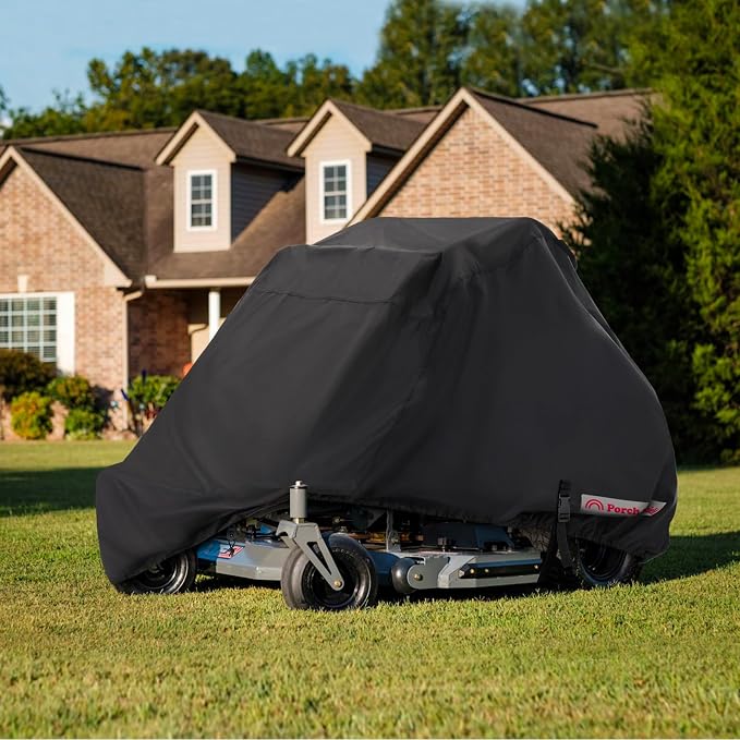 Porch Shield Zero Turn Mower Cover - Waterproof Heavy Duty Riding Lawn Tractor Cover (Up to 62 inches Decks, Black)