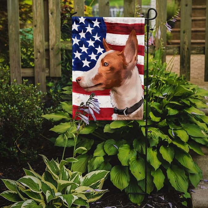 Caroline's Treasures CK6404GF Andalusian Hound Dog American Flag Garden Flag Mailbox Flag Decorative Yard Flag Banner Outside Patio Artwork Yard Flower Beds, Garden Size, Multicolor