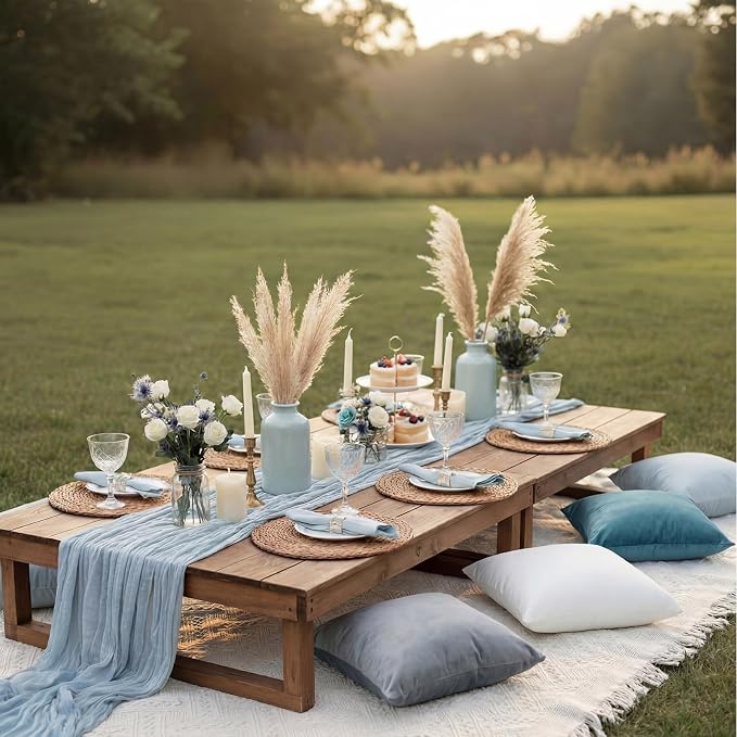 Moukeren 10 Pcs 71''x102'' Extra Large White Outdoor Boho Picnic Blanket with Table Runner and 8 Throw Pillow Covers Oversized Washable Portable Beach Blanket for Picnic Camp Lawn Wedding
