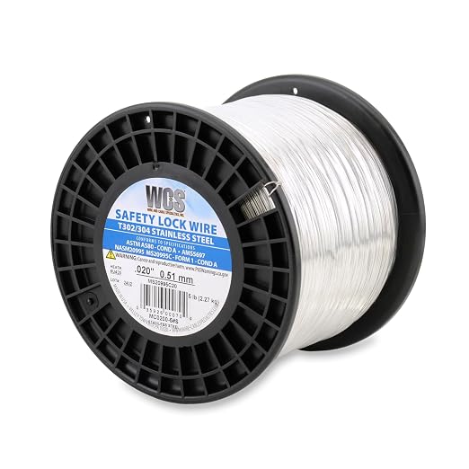 WCS .020 Stainless Steel Safety Lock Wire, T302/304, NASM20995C MS20995C, ASTM A580 Condition A, AMS569, Mechanics Wire for Aircraft, Automotive, & Industrial Use, 5lb Dispenser Can, Approx 4625 ft