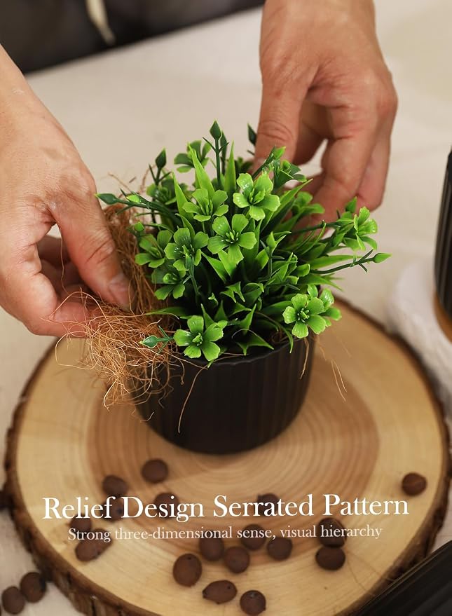 4 Inch Ceramic Plant Pots, Small Succulent Pot with Drainage Hole & Saucer | for Cactus, Herbs, Set of 4, Plants Not Included