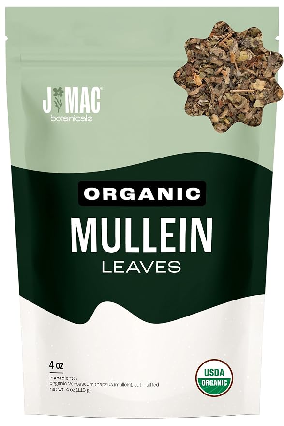 J Mac Botanicals Organic Mullein Leaves (4 oz) Certified USDA Organic Loose Leaf Herbal Tea