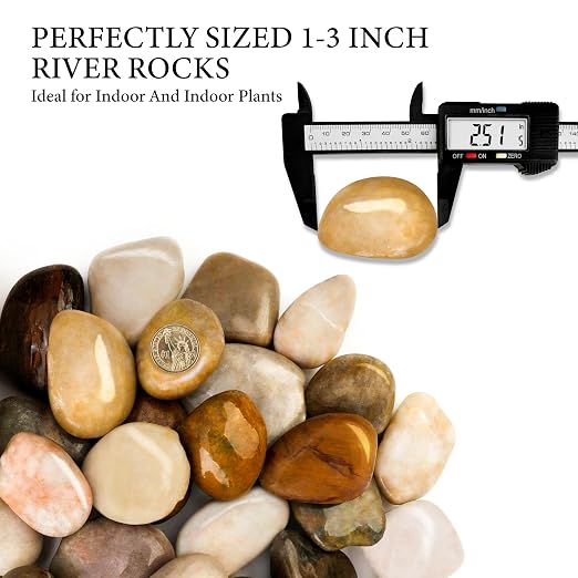 9lb Mix River Rocks for Plants, 1-3 Inch Pebbles for Indoor Plants, Polished Garden Rocks Outdoor Landscaping, Decorative Stones for Vases, Succulents, Aquarium, Walkways