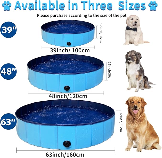 Foldable Dog Pet Bath Pool,Hard Plastic Collapsible Pet Bath Tub & Wading Pool or Dogs and Cats for Indoor/Outdoor Use,Grey 47x12 Inches