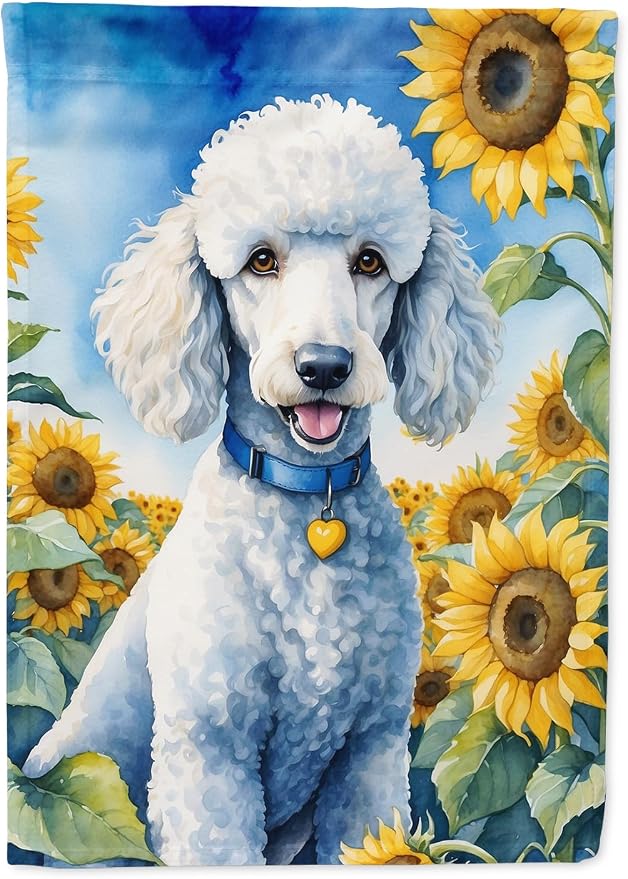 Caroline's Treasures DAC6142CHF White Poodle in Sunflowers House Flag Large Porch Sleeve Pole Decorative Outside Yard Banner Artwork Wall Hanging, Polyester, House Size, Multicolor