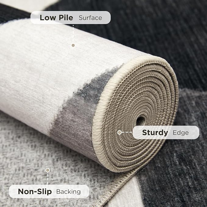 Joydeco 5x7 Geometric Washable Area Rug for Living Room, Black Gray White | Modern Non-Slip Low Pile Soft Stain Resistant Dark Gray Pet Child Friendly Carpet for Bedroom Dining Room Home Office