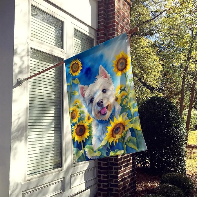 Caroline's Treasures DAC6174CHF Westie in Sunflowers House Flag Large Porch Sleeve Pole Decorative Outside Yard Banner Artwork Wall Hanging, Polyester, House Size, Multicolor
