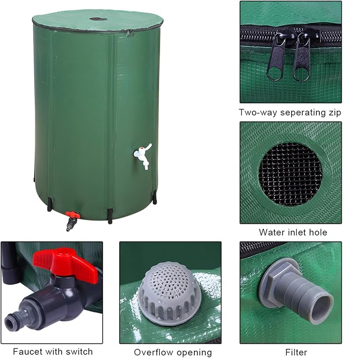 Outvita 100 Gallon Collapsible Rain Barrel, Garden Water Storage Tank, Portable Folding Rainwater Collector, Water Catcher with Filter Overflow Kit Faucet Green