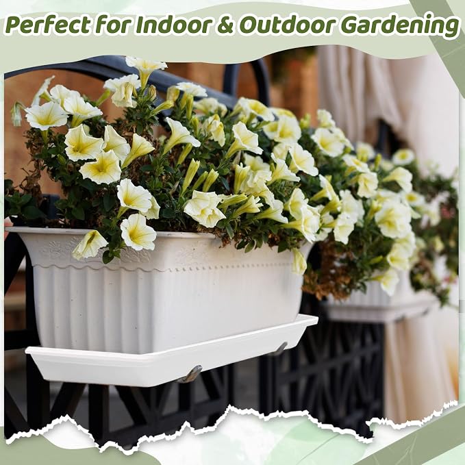 Cinnvoice 4 Pack White 24 x 8 x 1.6 Inch Rectangle Plant Saucer Large Plastic Plant Tray Water Drip Trays for Windowsill Flower Pot Planter Drainage Germination Garden Indoor Outdoor Use