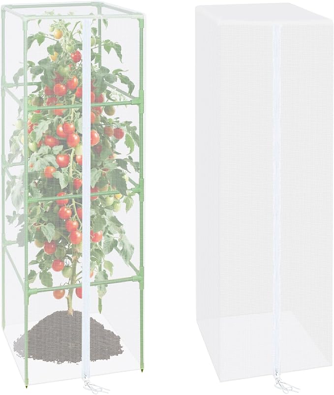 ZeeDix 57" x 16.1" Garden Bird Netting for Square Tomato Cage, 2 Pack Garden Mesh Barrier, Plant Covers Protect Tomatoes, Vegetables, Blueberry Bush from Birds & Pests