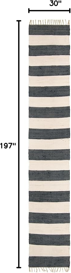 Unique Loom Chindi Rag Collection Area Rug - Striped (2' 6" x 16' 5" Runner, Navy Blue/ Ivory)